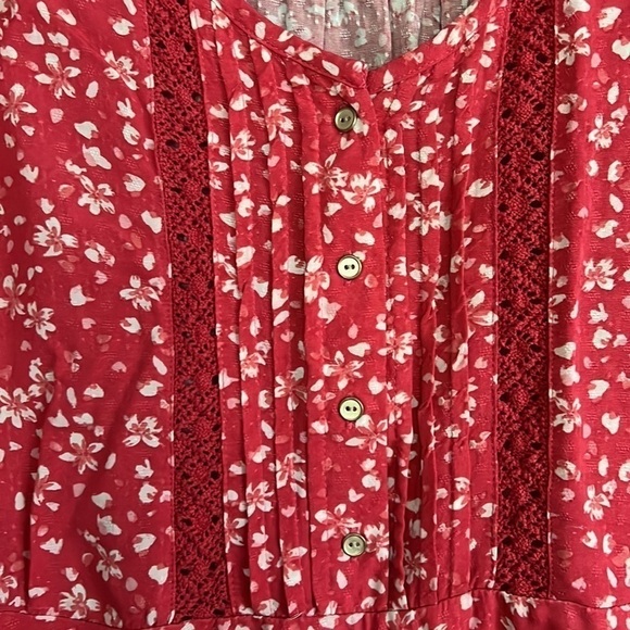 FALLS CREEK Dusty Pink/Cream Floral Pattern Button Babydoll Top w/Lace, 2X, GUC. - Picture 4 of 7